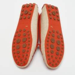 Tory Burch Beige/Orange Canvas and Leather Casey Loafers Size 35.5