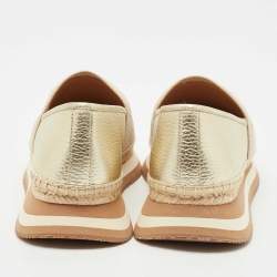 Pre Owned Tory Burch Gold/Beige Knit Fabric Daisy Espadrille Slip On Sneakers Size 39