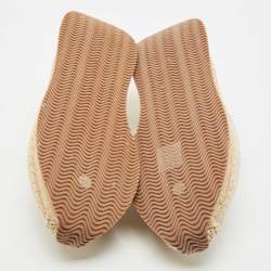 Pre Owned Tory Burch Gold/Beige Knit Fabric Daisy Espadrille Slip On Sneakers Size 39