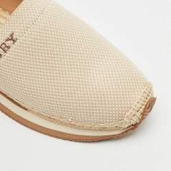 Pre Owned Tory Burch Gold/Beige Knit Fabric Daisy Espadrille Slip On Sneakers Size 39