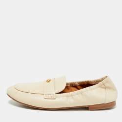 Tory Burch Beige Leather Scrunch Ballet Flats Size 38