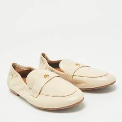 Tory Burch Beige Leather Scrunch Ballet Flats Size 38