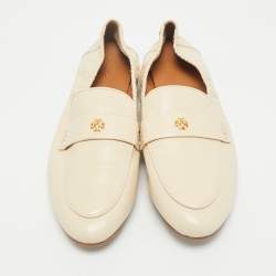 Tory Burch Beige Leather Scrunch Ballet Flats Size 38