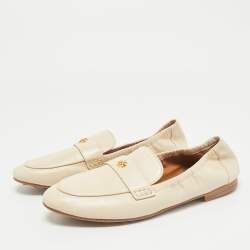 Tory Burch Beige Leather Scrunch Ballet Flats Size 38
