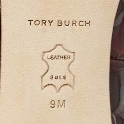 Pre Owned Tory Burch Brown Croc Embossed Patent Leather Eleanor Pointed Toe Pumps Size 39