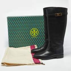 Pre Owned Tory Burch Black Leather Riding Boots Size 39.5