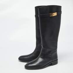 Pre Owned Tory Burch Black Leather Riding Boots Size 39.5