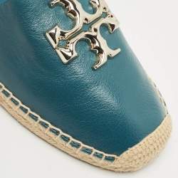 Pre Owned Tory Burch Blue Leather Eleanor Espadrille Flats Size 40