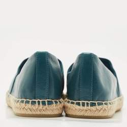 Pre Owned Tory Burch Blue Leather Eleanor Espadrille Flats Size 40