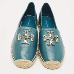 Pre Owned Tory Burch Blue Leather Eleanor Espadrille Flats Size 40
