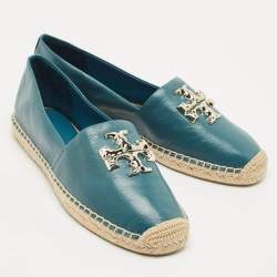 Pre Owned Tory Burch Blue Leather Eleanor Espadrille Flats Size 40