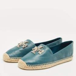 Pre Owned Tory Burch Blue Leather Eleanor Espadrille Flats Size 40