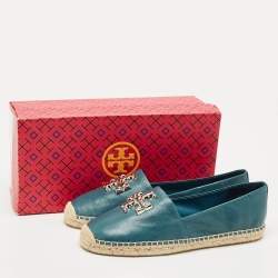 Pre Owned Tory Burch Blue Leather Eleanor Espadrille Flats Size 40