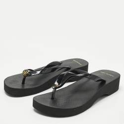 Pre Owned Tory Burch Black Rubber Cut-Out Wedge Flip Flops Size 40