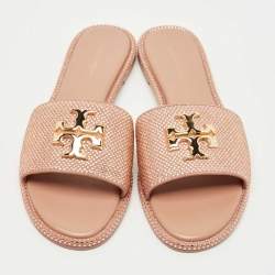 Pre Owned Tory Burch Beige Suede Everly Crystals Flat Slides Size 37