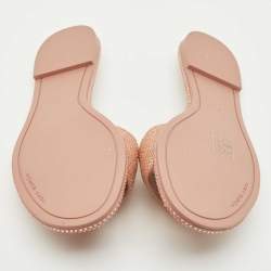 Pre Owned Tory Burch Beige Suede Everly Crystals Flat Slides Size 37