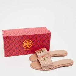 Pre Owned Tory Burch Beige Suede Everly Crystals Flat Slides Size 37