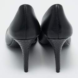 Pre Owned Tory Burch Black Leather and Python Leather Pumps Size 37