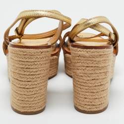 Pre Owned صندل بلاتفورم توري برش روزيل جلد مقصوص ذهبي شبشب مقاس 41