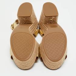 Pre Owned صندل بلاتفورم توري برش روزيل جلد مقصوص ذهبي شبشب مقاس 41