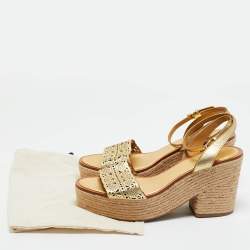 Pre Owned صندل بلاتفورم توري برش روزيل جلد مقصوص ذهبي شبشب مقاس 41