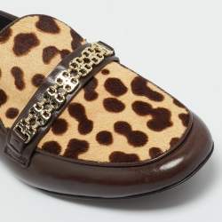 Pre Owned Tory Burch Brown Calf Hair and Leather Gemini Link Loafers Size 41