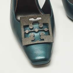 مملوكة مسبقًا حذاء كعب عالي توري برش شعار باف جلد أخضر زمردي مقاس 37.5