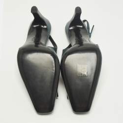 مملوكة مسبقًا حذاء كعب عالي توري برش شعار باف جلد أخضر زمردي مقاس 37.5