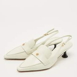 مملوكة مسبقًا Tory Burch Size 41 White Brushed Leather Slingback Pumps