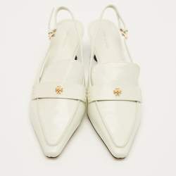 مملوكة مسبقًا Tory Burch Size 41 White Brushed Leather Slingback Pumps