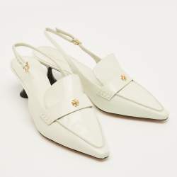 مملوكة مسبقًا Tory Burch Size 41 White Brushed Leather Slingback Pumps
