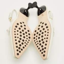 مملوكة مسبقًا Tory Burch Size 41 White Brushed Leather Slingback Pumps