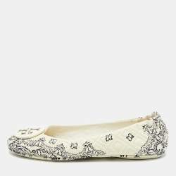 مملوكة مسبقًا Tory Burch Minnie Size 39 Cream/Black Quilted Leather Ballet Flats