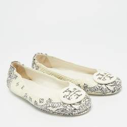مملوكة مسبقًا Tory Burch Minnie Size 39 Cream/Black Quilted Leather Ballet Flats