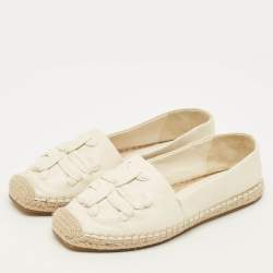 Pre Owned Tory Burch Ines Size 35 Cream Leather Espadrille Flats