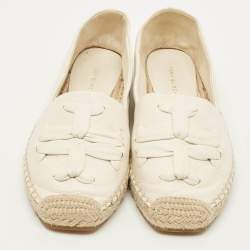 Pre Owned Tory Burch Ines Size 35 Cream Leather Espadrille Flats