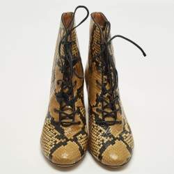 مملوكة مسبقًا Tory Burch Vienna Size 37.5 Gold/Black Snakeskin Embossed Leather Booties