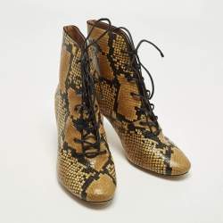 مملوكة مسبقًا Tory Burch Vienna Size 37.5 Gold/Black Snakeskin Embossed Leather Booties