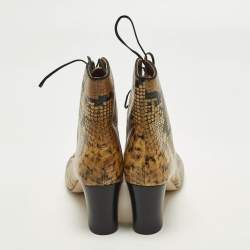 مملوكة مسبقًا Tory Burch Vienna Size 37.5 Gold/Black Snakeskin Embossed Leather Booties