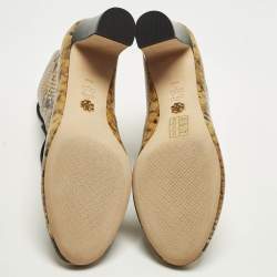 مملوكة مسبقًا Tory Burch Vienna Size 37.5 Gold/Black Snakeskin Embossed Leather Booties