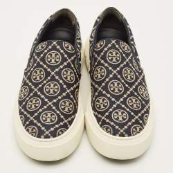 مملوكة مسبقًا Tory Burch Ladybug Size 38.5 Navy Blue/Cream Canvas and Leather Lace Up Sneakers