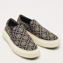 مملوكة مسبقًا Tory Burch Ladybug Size 38.5 Navy Blue/Cream Canvas and Leather Lace Up Sneakers