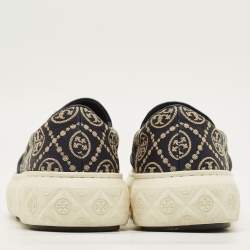 مملوكة مسبقًا Tory Burch Ladybug Size 38.5 Navy Blue/Cream Canvas and Leather Lace Up Sneakers