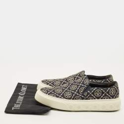 مملوكة مسبقًا Tory Burch Ladybug Size 38.5 Navy Blue/Cream Canvas and Leather Lace Up Sneakers