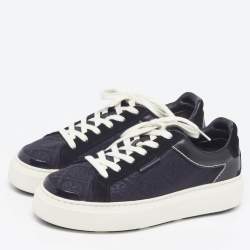 Pre Owned Tory Burch Ladybug Size 39 Black T Monogram Canvas and Suede Low Top Sneakers