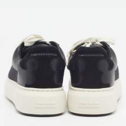 Pre Owned Tory Burch Ladybug Size 39 Black T Monogram Canvas and Suede Low Top Sneakers