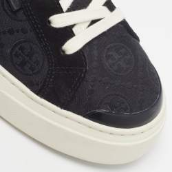 Pre Owned Tory Burch Ladybug Size 39 Black T Monogram Canvas and Suede Low Top Sneakers