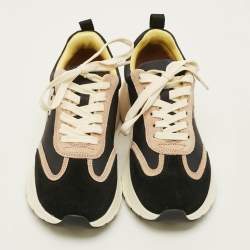 Pre Owned Tory Burch Good Luck Size 37.5 Two Tone Nylon and Suede Low Top Sneakers