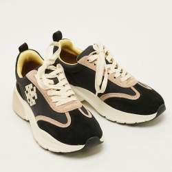 Pre Owned Tory Burch Good Luck Size 37.5 Two Tone Nylon and Suede Low Top Sneakers