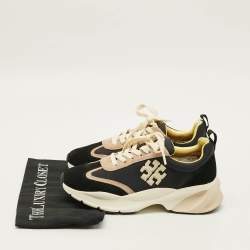 Pre Owned Tory Burch Good Luck Size 37.5 Two Tone Nylon and Suede Low Top Sneakers